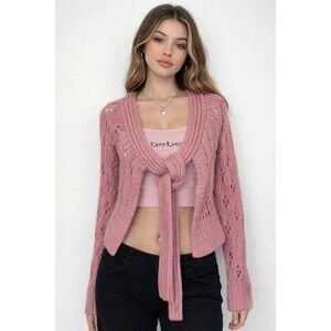 Y2K Bebe Fairy Pink tie-front cardigan ballet core coquette shrug Jrs Med